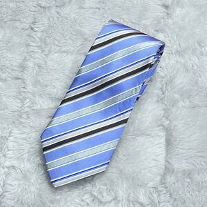 Hugo Boss Men’s Purple Brown Gray &‎ White Striped 100% Silk Tie Made in Italy